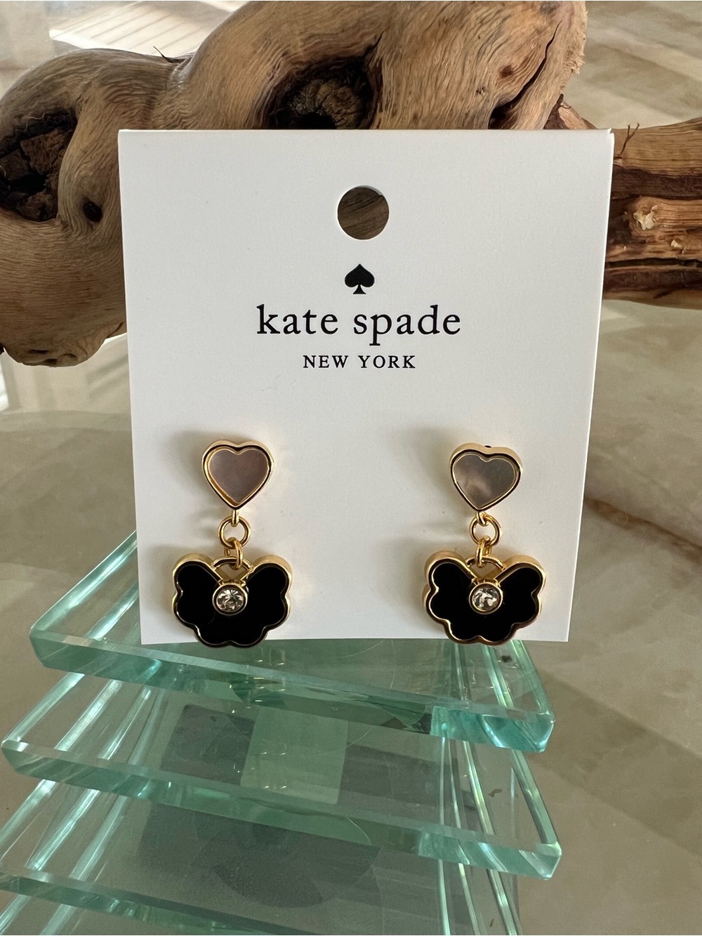kate spade Black and Gold Heart Drop Earrings
